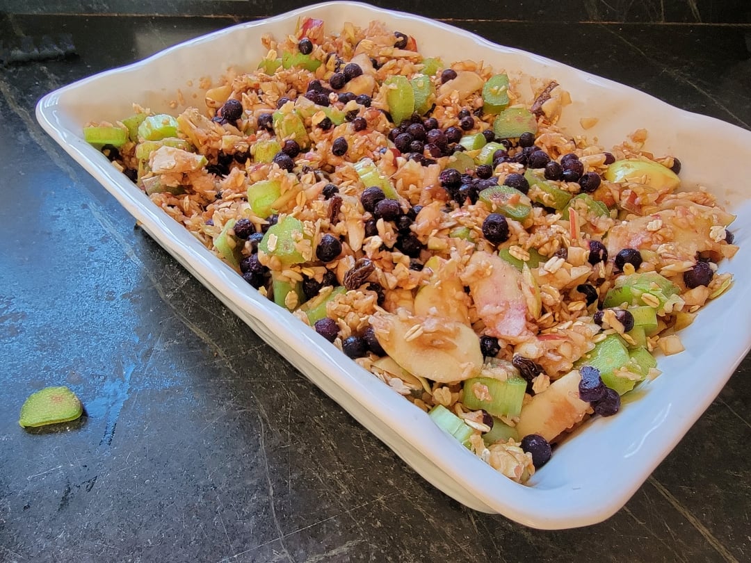 Apple Rhubarb & Blueberry Crumble base