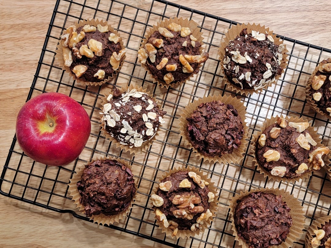 Chocolate Tahini Apple Muffins
