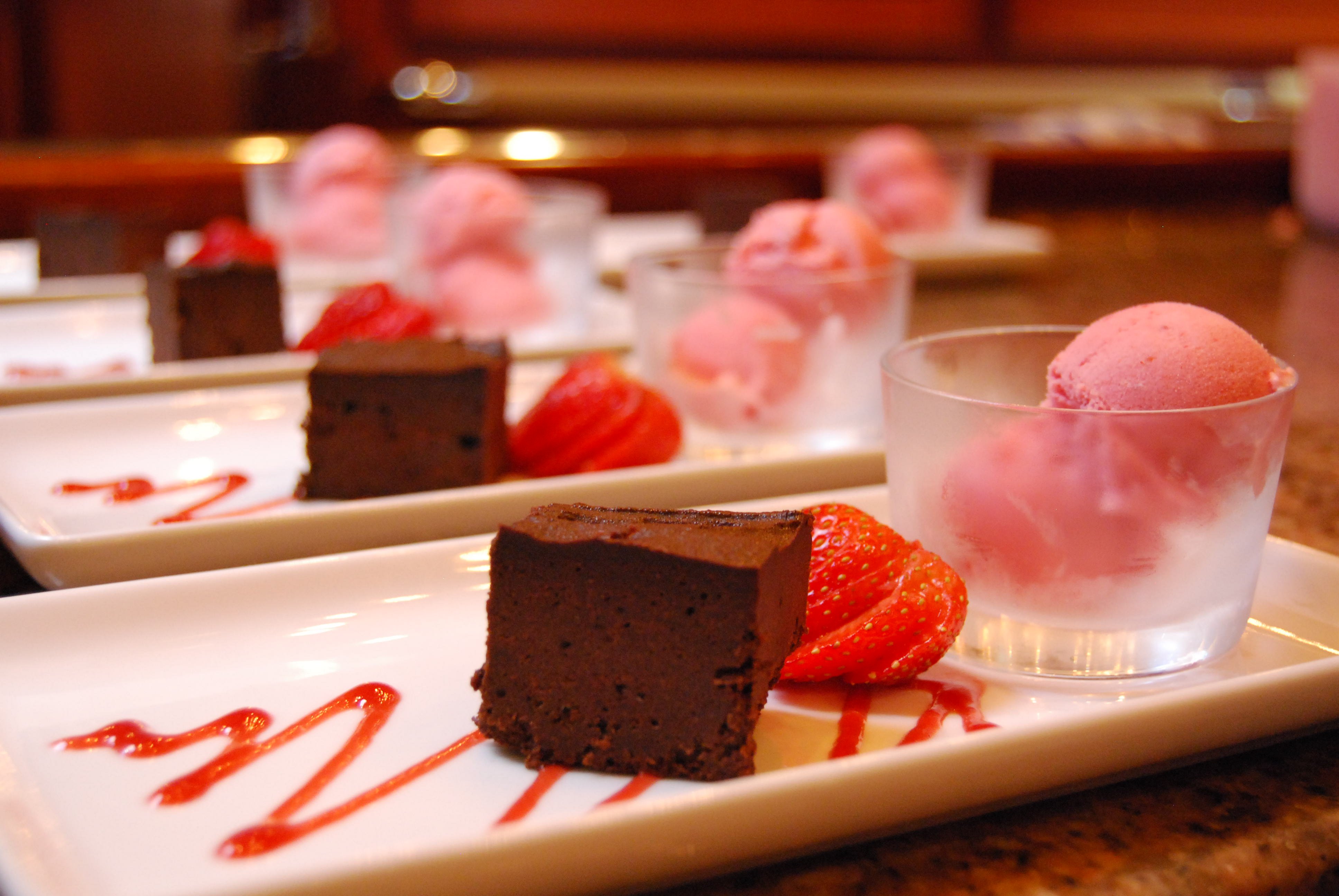 Chocolate cake w  strawberry sourcream gelato