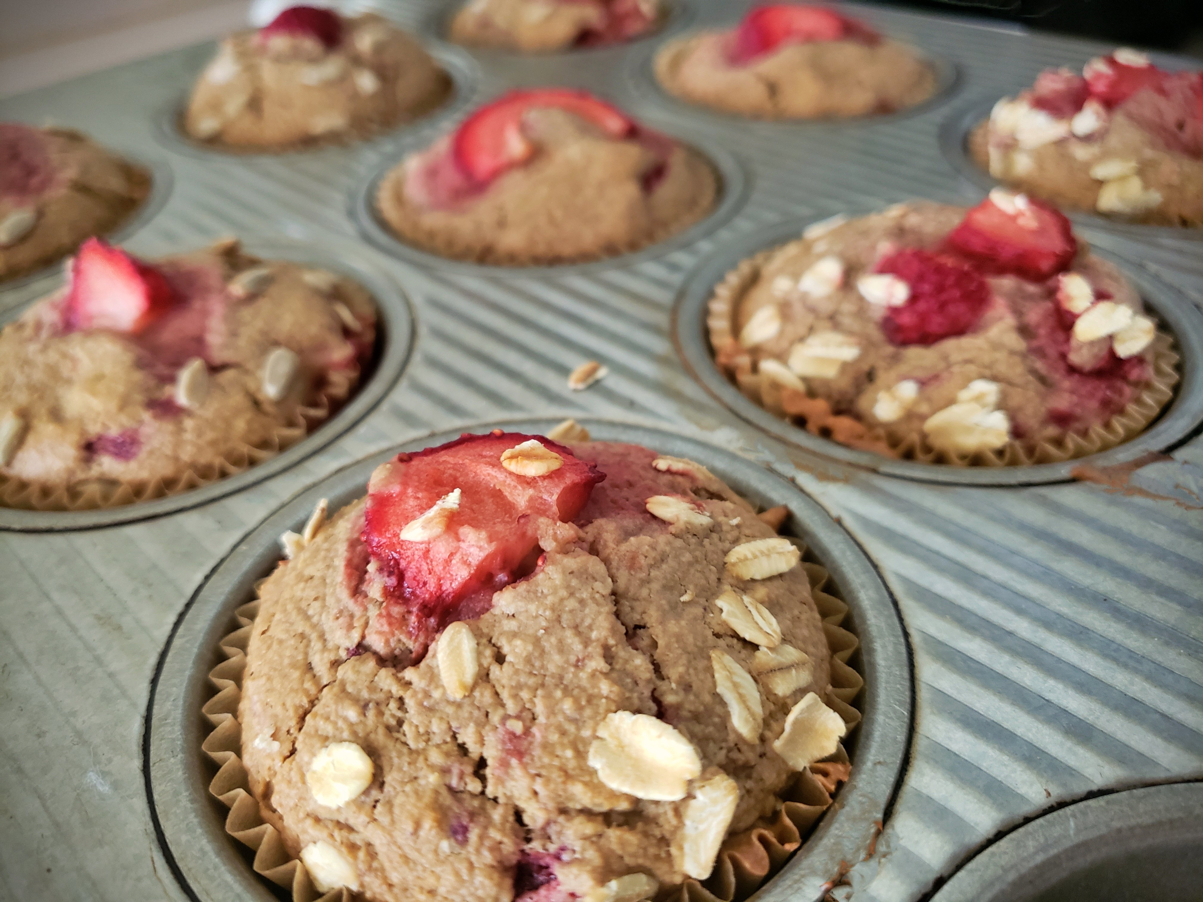 Fresh Strawberry Oat Muffins