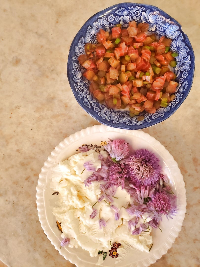 Goats Cheese, Rhubarb & Strawberry Bruschettas