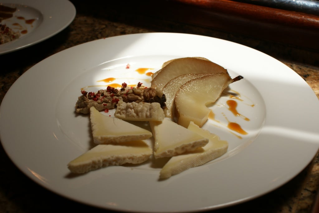 Camembert Cheese, Poached pear and Walnut Salsa
