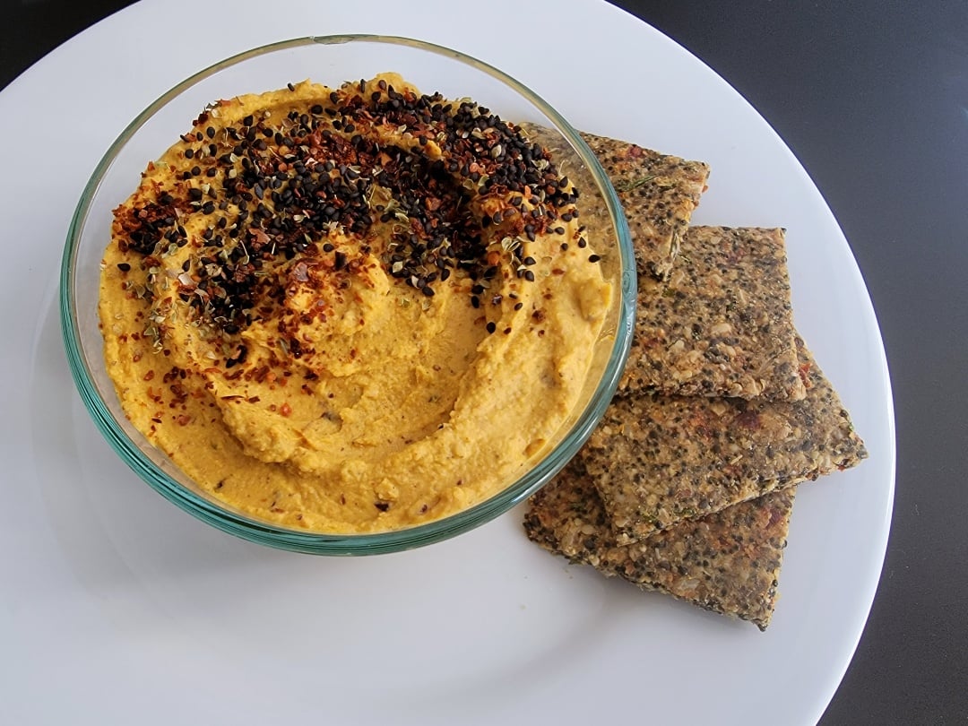 Pumpkin Hummus & Crackers plated