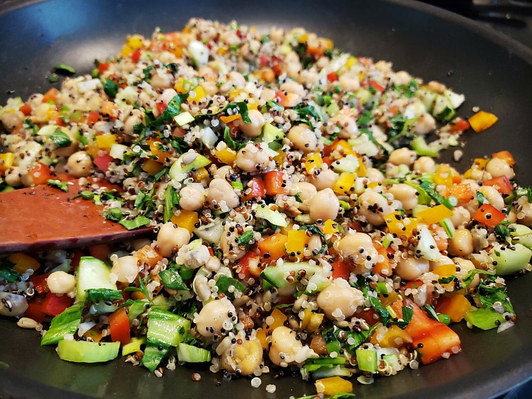 Veg Quinoa in skillet ready to serve