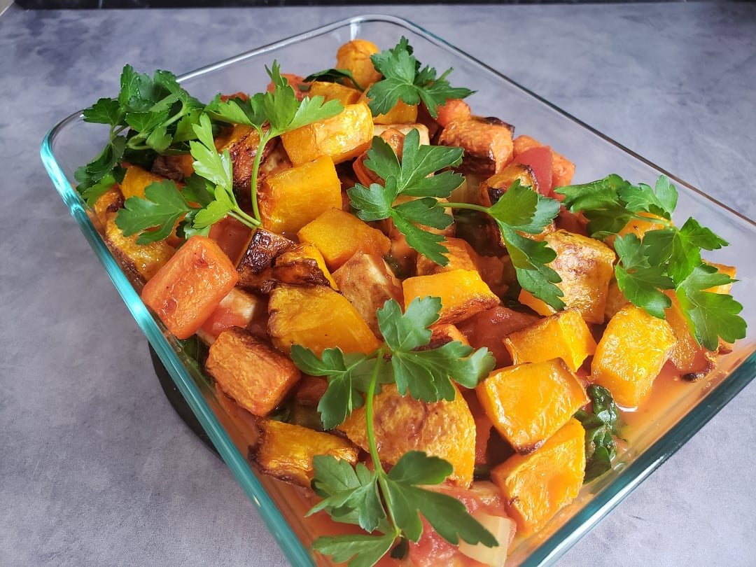 recipe in a dish with parsley leaves 