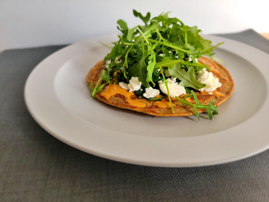 spianch & feta chickpea pancake plated