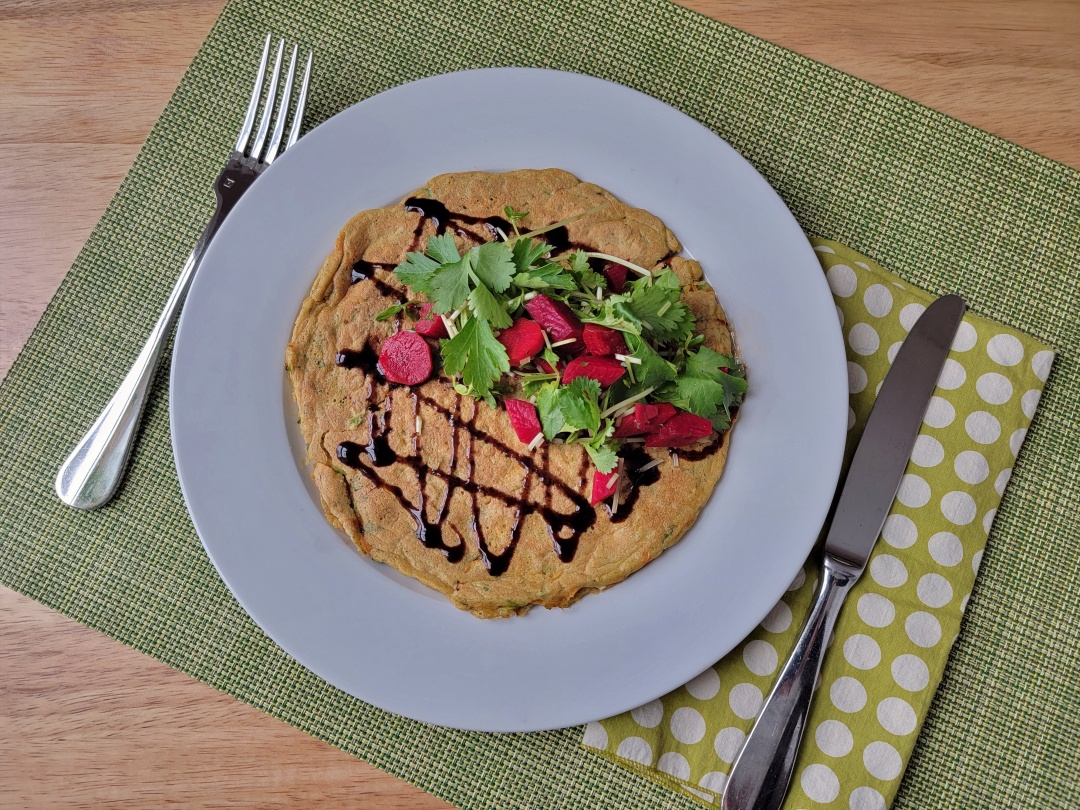 sweet potato pancake with balsamic + pickled veg + herbs